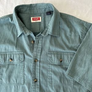 Wrangler Men's L Shirt Sleeve Button Down Green ShortSleeve Western Work/Outdoor